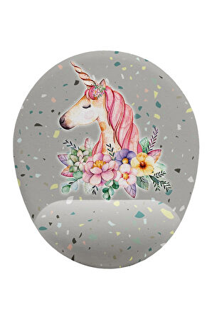 Unicorn Ve Çiçek Desenli Bilek Destekli Kaymaz Buruşmaz Kırılmaz Mouse Pad