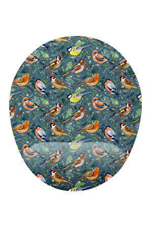 Kuş Desenli Bilek Destekli Kaymaz Buruşmaz Kırılmaz Mouse Pad