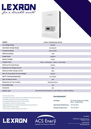 Lexron 1KW MPPT 12V Akıllı İnverter