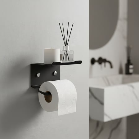 KUAS ShelfRoll 25 - Raflı Metal Tuvalet Kağıtlığı Siyah - Vidalı