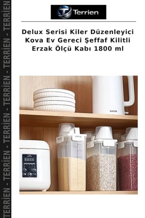Delux Serisi Kiler Düzenleyici Kova Ev Gereci Şeffaf Kilitli Erzak Ölçü Kabı 1800 ml