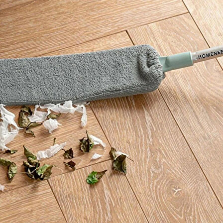 Mikrofiber Başlıklı Girintili Yüzey Dip Köşe Raf Temizleme Mopu ve Toz Alma Fırçası (1 Yedekli)