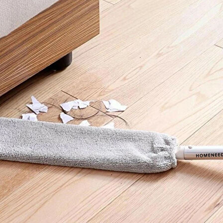 Mikrofiber Başlıklı Girintili Yüzey Dip Köşe Raf Temizleme Mopu ve Toz Alma Fırçası (1 Yedekli)