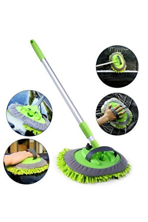 Teleskopik Makarna Mikrofiber Duvar, Cam, Yer ve Oto Yıkama Mop Paspas (1 Mikrofiber Başlık Yedekli)