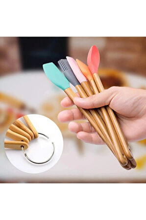 Bambu Saplı Silikon 5 Renkli Mini Spatula Fırça Seti
