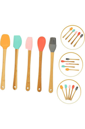 Bambu Saplı Silikon 5 Renkli Mini Spatula Fırça Seti