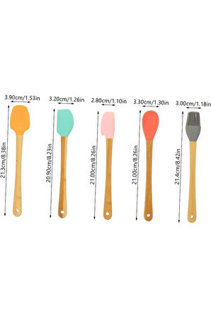 Bambu Saplı Silikon 5 Renkli Mini Spatula Fırça Seti