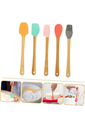 Bambu Saplı Silikon 5 Renkli Mini Spatula Fırça Seti