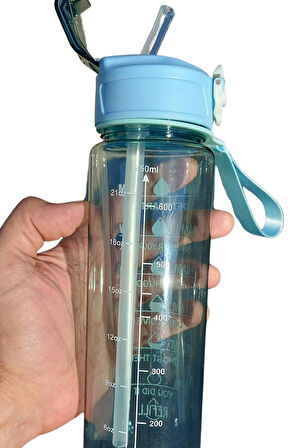 750ml Pipetli Sızdırmaz Plastik Sporcu Öğrenci Motivasyon Matarası Şişesi Suluğu