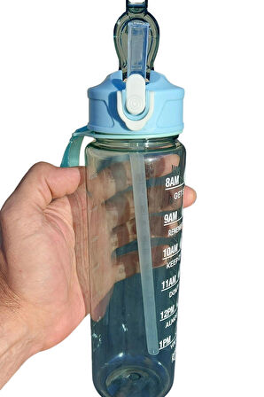 750ml Pipetli Sızdırmaz Plastik Sporcu Öğrenci Motivasyon Matarası Şişesi Suluğu