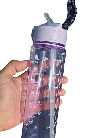 750ml Pipetli Sızdırmaz Plastik Sporcu Öğrenci Motivasyon Matarası Şişesi Suluğu