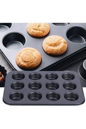 12 Bölmeli Yapışmaz Muffin Kalıbı | Metal Cupcake, Mini Kek, Tart ve Kiş Fırın Tepsisi | Dayanıklı Fırın Kalıbı