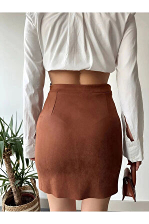 Taba Süet Etek - Çift Yırtmaçlı