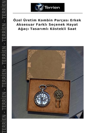 Özel Üretim Kombin Parçası Erkek Aksesuar Farklı Seçenek Hayat Ağaçı Tasarımlı Köstekli Saat