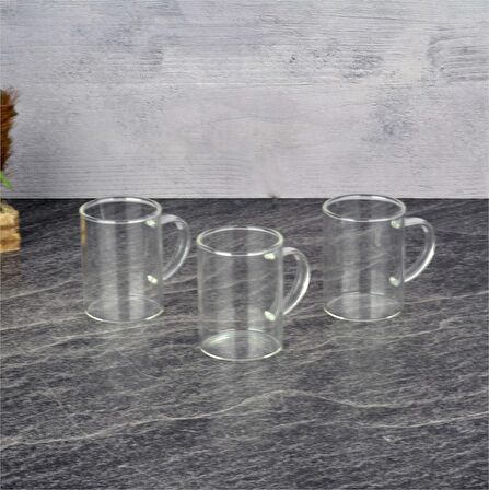 3 Adet Borosilikat İnce Cam Kulplu Bardak 200 ML THN83200 