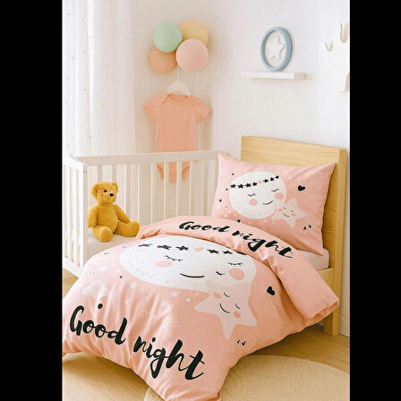 Yenidoğan Kız Bebek Nevresim Takımı %100 Pamuklu Good Night 