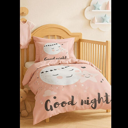 Yenidoğan Kız Bebek Nevresim Takımı %100 Pamuklu Good Night 