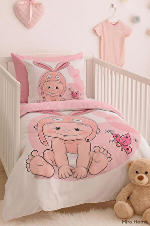 Yenidoğan Kız Bebek Nevresim Takımı &amp;#37;100 Pamuklu Tavşan Kulak