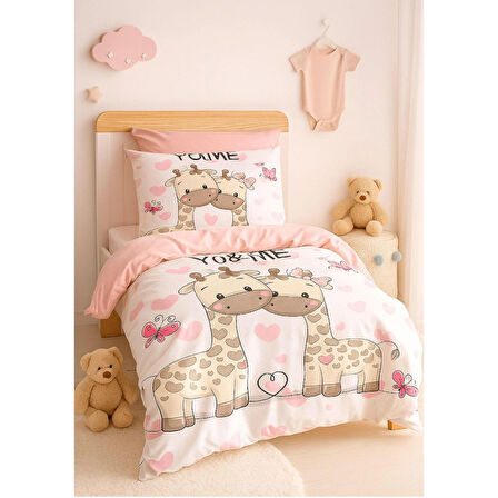 Yenidoğan Kız Bebek Nevresim Takımı &amp;#37;100 Pamuklu Zürafa