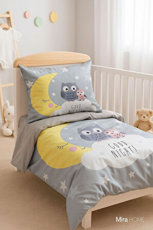 Yenidoğan Kız / Erkek Unisex Bebek Nevresim Takımı &amp;#37;100 Pamuklu Good Night Gri