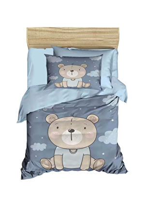 Dijital Baskılı 3d Pamuklu Yenidoğan Bebek Nevresim Takımı Blue Bear