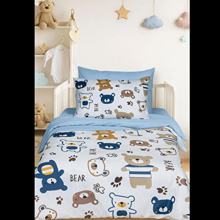 Dijital Baskılı 3d Pamuklu Yenidoğan Bebek Nevresim Takımı Bear Toy Blue