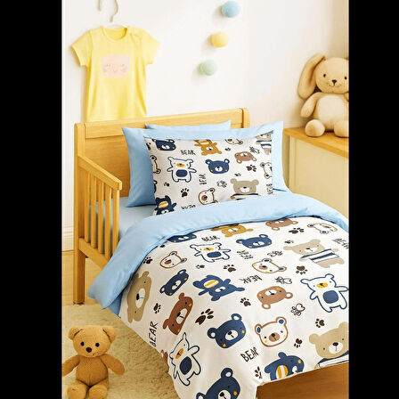 Dijital Baskılı 3d Pamuklu Yenidoğan Bebek Nevresim Takımı Bear Toy Blue