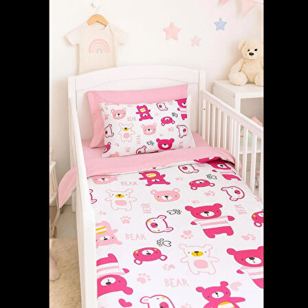 Dijital Baskılı 3d Pamuklu Yenidoğan Bebek Nevresim Takımı Bear Toy Pink