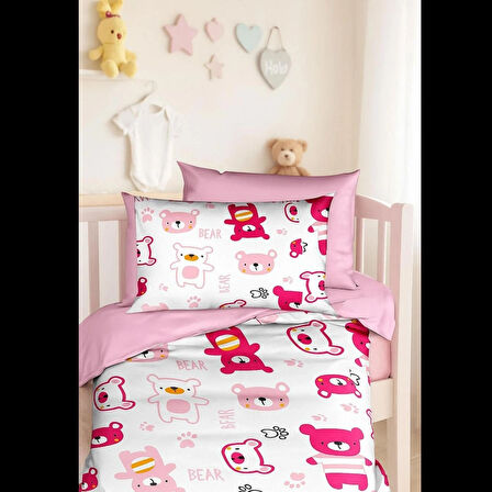 Dijital Baskılı 3d Pamuklu Yenidoğan Bebek Nevresim Takımı Bear Toy Pink