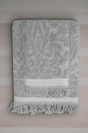 2 Parça Jakarlı Banyo Havlu Takımı %100 Pamuklu 90x150 Cm Arden - Gri