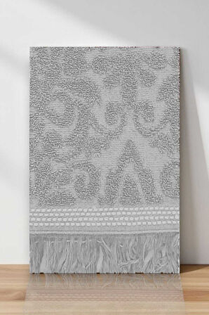 2 Parça Jakarlı Banyo Havlu Takımı %100 Pamuklu 90x150 Cm Arden - Gri
