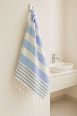 Mimoza Unisex Peştemal Plaj Havlusu 100x180 Cm &amp;#37;100 Pamuklu Soft Mavi-Açık Mavi