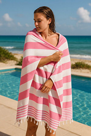 Mimoza Unisex Peştemal Plaj Havlusu 100x180 Cm &amp;#37;100 Pamuklu Soft Pembe-Açık Pembe