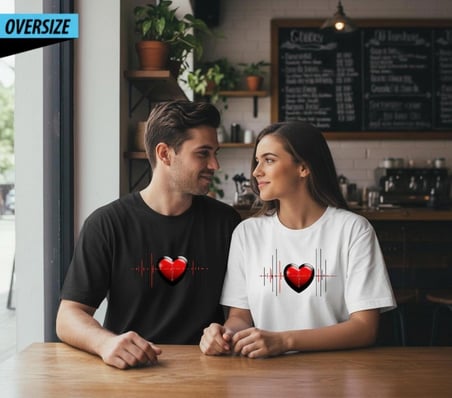 CyberHeart – Dijital Aşkın Ritmi Oversize T-Shirt Beyaz