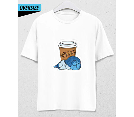 Despresso – Coffee First, Talk Never Oversize Unisex T-Shirt Beyaz