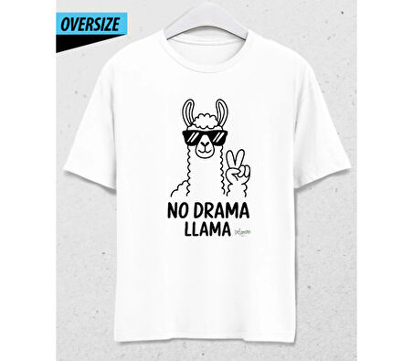 No Drama Llama Oversize T-Shirt – Cool Lama Kulübü Beyaz