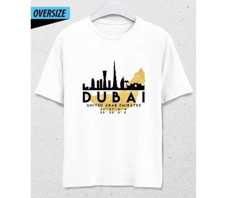 Dubai Skyline T-Shirt – Göz Alıcı Şehir Temalı Oversize Model Beyaz