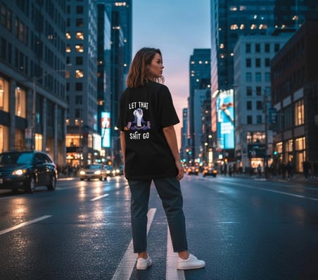 Let It Go Mode On – Sessiz Mesajlar Oversize Unisex T-Shirt Siyah