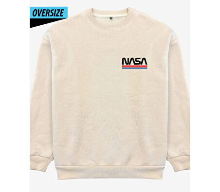 Uzay Meraklılarına Özel NASA Sweatshirt Oversize Bej