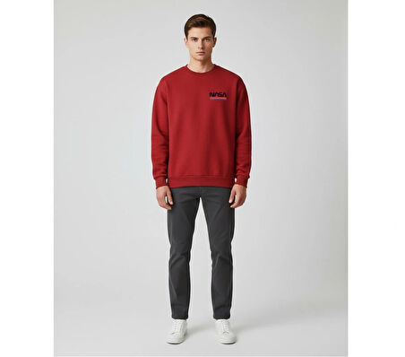 Uzay Meraklılarına Özel NASA Sweatshirt Oversize Kırmızı