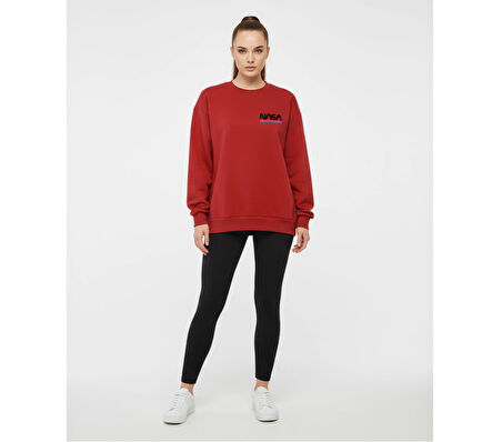 Uzay Meraklılarına Özel NASA Sweatshirt Oversize Kırmızı
