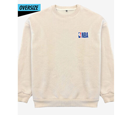 Basketbol Tutkunlarına Özel NBA Sweatshirt Oversize Bej