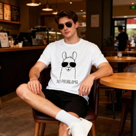 No Problama  Lama Logic – Sorun mu? Bize Uzak Oversize Unisex T-Shirt Beyaz