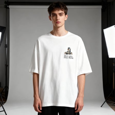 Talk Less Pose More  Oversize Unisex T-Shirt Beyaz