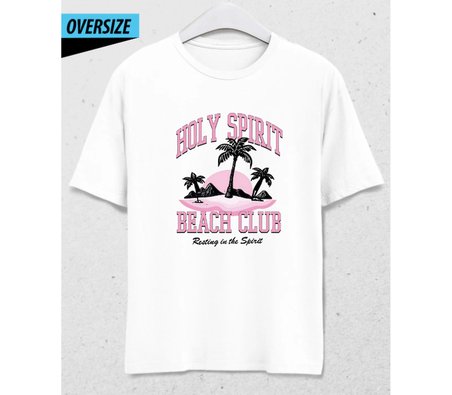 Pink Sunset Beach Spirit Oversize T-shirt Beyaz