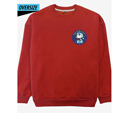 Snoopy and Space Themed Oversized Sweatshirt – Let the Space Adventure Begin! Kırmızı