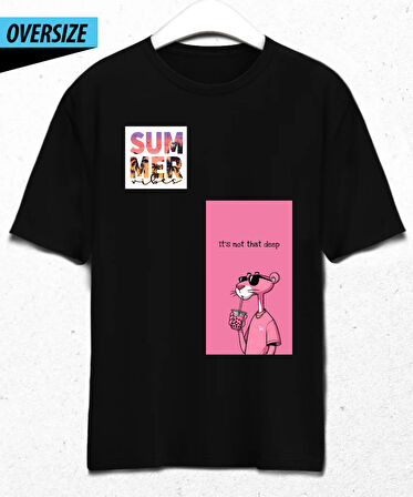 Pink Panther Holiday Oversize Siyah Tişört Siyah