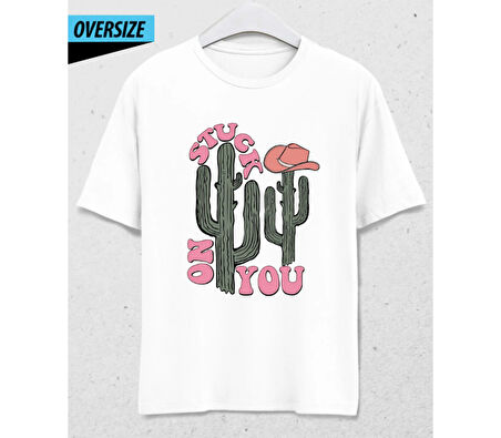 Stuck on You – Kaktüs Edition Oversize Unisex T-Shirt Beyaz
