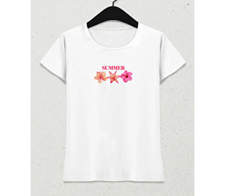 Summer Bloom – Kadın Yazlık T-Shirt Beyaz