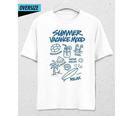 Summer Vacance Mood Oversize Unisex T-Shirt Beyaz